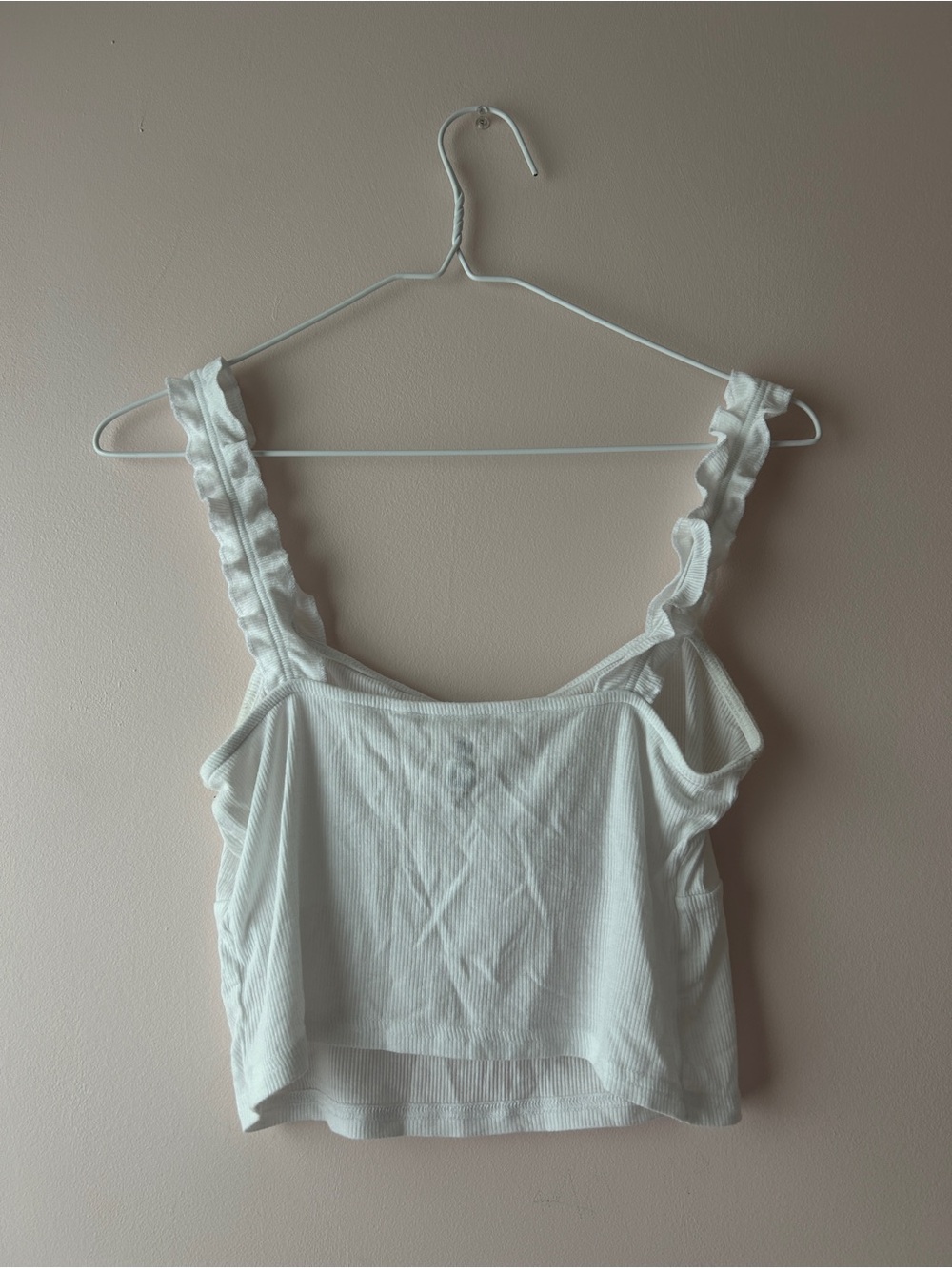 Pacsun White Ruffled Strap Ribbed Tank Top - Picture 2 of 4
